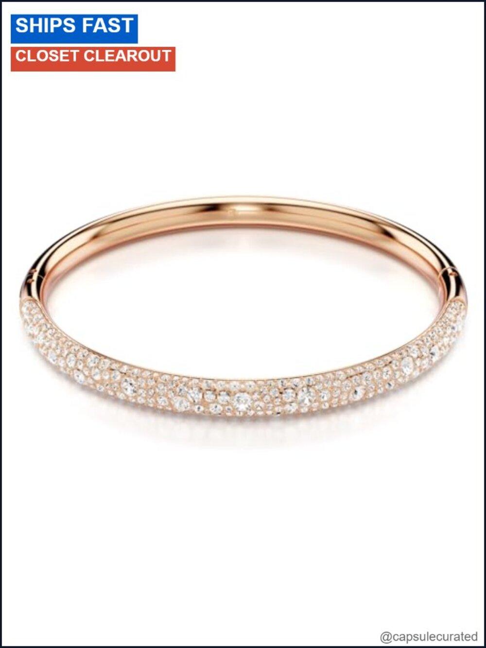 Swarovski Meteora Bangle Snow Pave Clear Crystals Rose Gold-tone Finished Metal